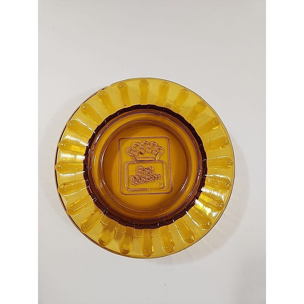 Vintage Best Western Motel Ashtray Amber Glass Round 4.5"